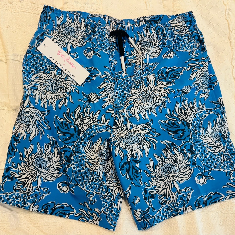 Blue Floral Boy's Swim Shorts
